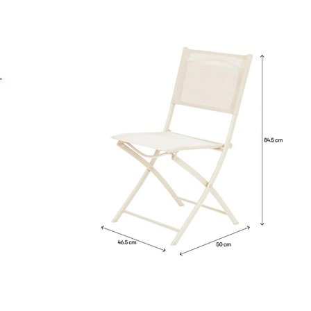 Katlanabilir Bahçe ve Balkon Sandalyesi Krem Renk Çelik Gövdeli Metal Katlanır Dış Mekan Sandalyesi 84,5x50x46,5 cm