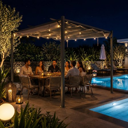 3x3 m Açılır Kapanır Tavanlı Metal Pergola Bahçe ve Teras Gölgeliği Antrasit
