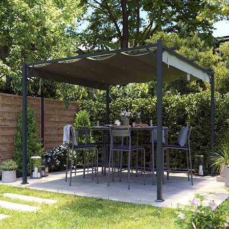 3x3 m Açılır Kapanır Tavanlı Metal Pergola Bahçe ve Teras Gölgeliği Antrasit
