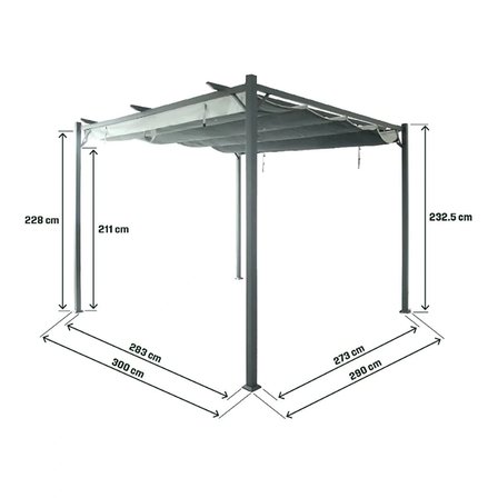 3x3 m Açılır Kapanır Tavanlı Metal Pergola Bahçe ve Teras Gölgeliği Antrasit