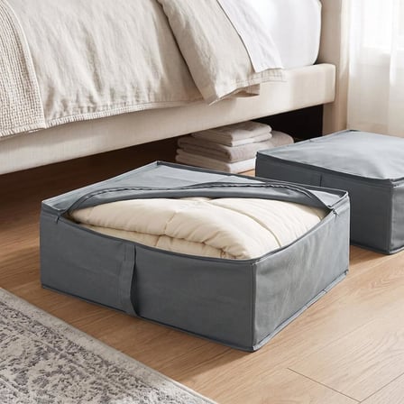 Gri Kumaş Saklama Hurcu 44x55x19 cm – Fermuarlı Dolap İçi Düzenleyici, Yorgan Battaniye Kıyafet Organizer
