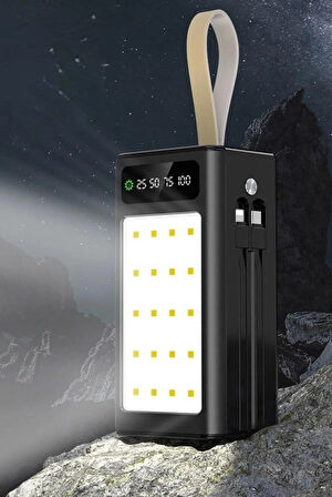 30.000 mAh Hızlı Şarj Led Kamp Işıklı Powerbank 4x Usb, Type-C, Micro & Lightning Dahili 2 Şarj Kablolu Taşınabilir Şarj Cihazı