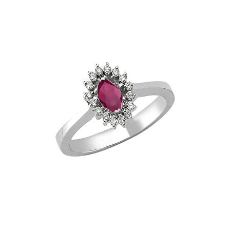 0.28ct Pırlantalı Markiz Yakut Taşlı Yüzük-18k