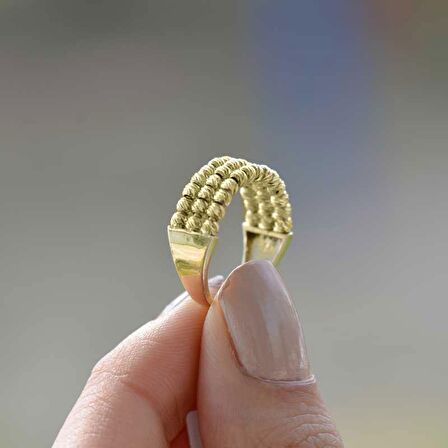 14k Sarı Altın Üç Sıra Dorika Yüzük