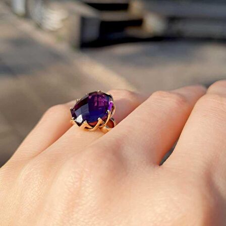 14 Ayar Altın Ametist Taşlı Yüzük