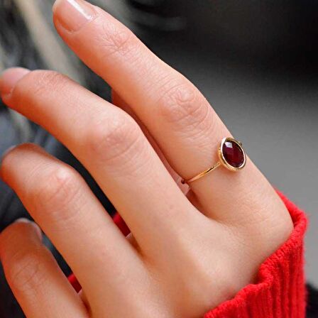 14 Ayar Altın Kırmızı Taşlı Eklem Yüzük