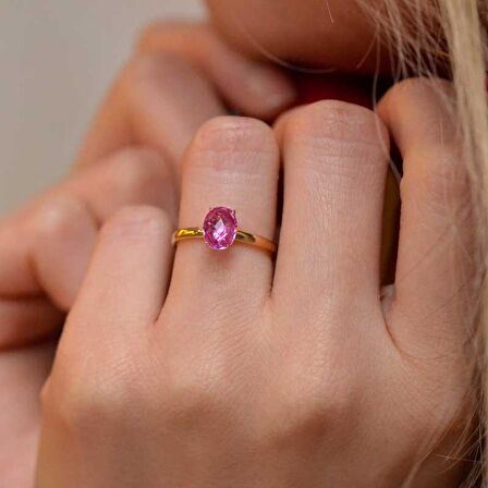 14 Ayar Altın Pembe Taşlı Eklem Yüzük