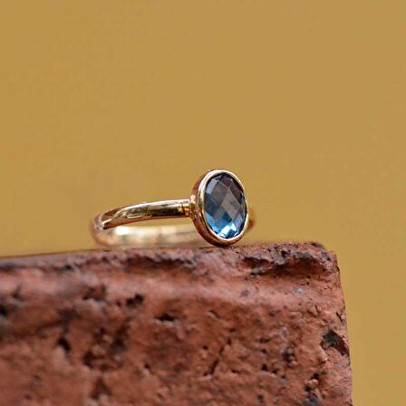 14 Ayar Altın Mavi Taşlı Eklem Yüzük