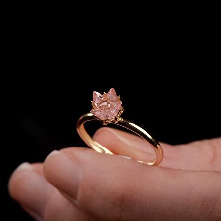14 Ayar Altın Pembe Lotus Çiçeği Yüzük