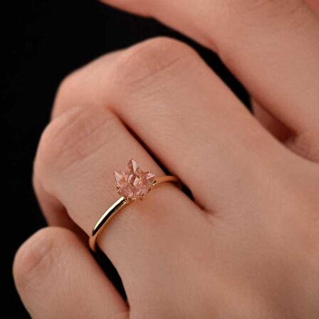 14 Ayar Altın Pembe Lotus Çiçeği Yüzük
