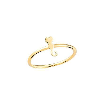 14 Ayar Altın Minimal Kedi Yüzük