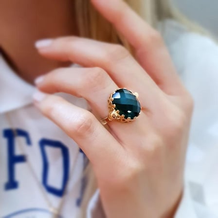 14k Altın Yeşil Topaz Taşlı Yüzük