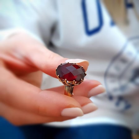 14k Altın Granat Lal Taşlı Yüzük