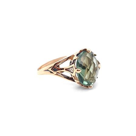 14k Altın Yeşil Topaz Taşlı Yüzük