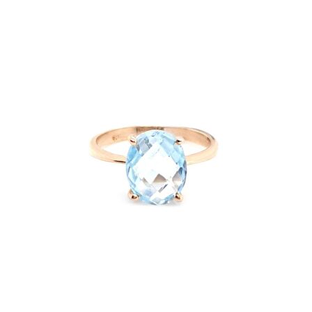 14k Altın Mavi Topaz Taşlı Yüzük