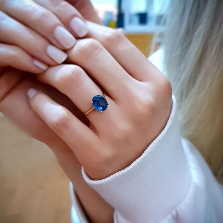 14k Altın London Mavi Topaz Taşlı Yüzük