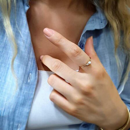 14k Altın Taşlı inci Yüzük