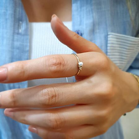 14k Altın Taşlı inci Yüzük