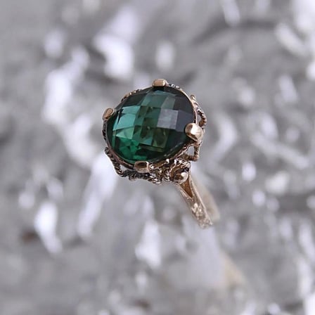 14k Altın Yeşil Topaz Taşlı Yüzük