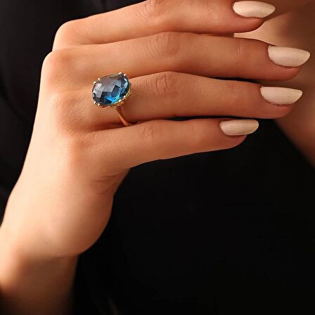 14k Altın London Blue Topaz Taşlı Yüzük
