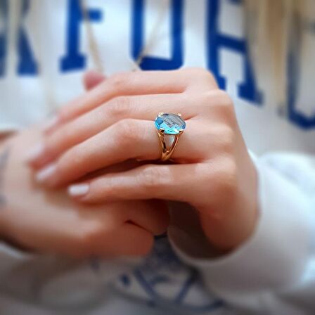 14k Altın Mavi Topaz Taşlı Yüzük