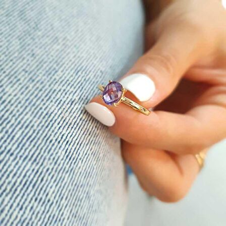 14k Altın Ametist Taşlı Yüzük