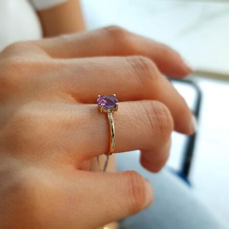 14k Altın Ametist Taşlı Yüzük