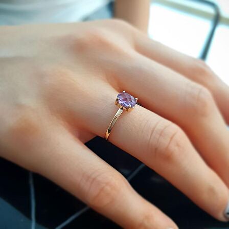 14k Altın Ametist Taşlı Yüzük