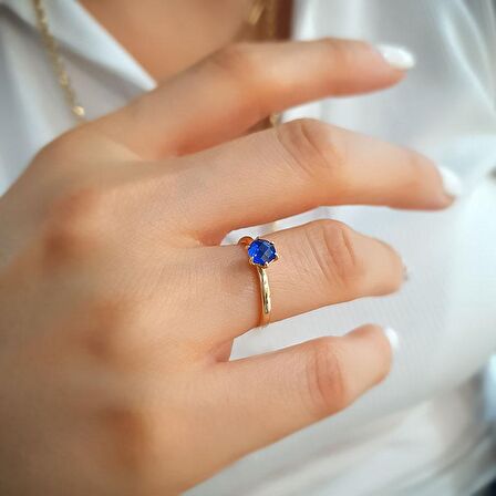 14k Altın London Blue Topaz Taşlı Yüzük