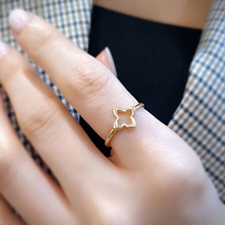 14k Sade Altın Çiçek Yüzük