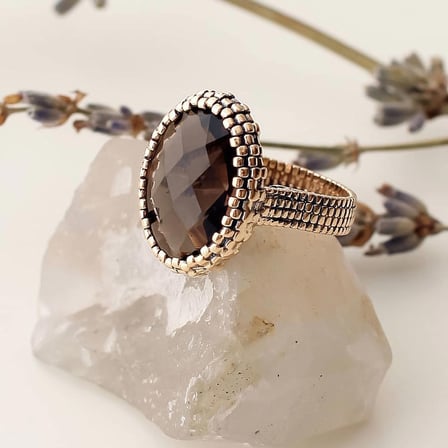 14k Altın Dumanlı Topaz Taşlı Yüzük