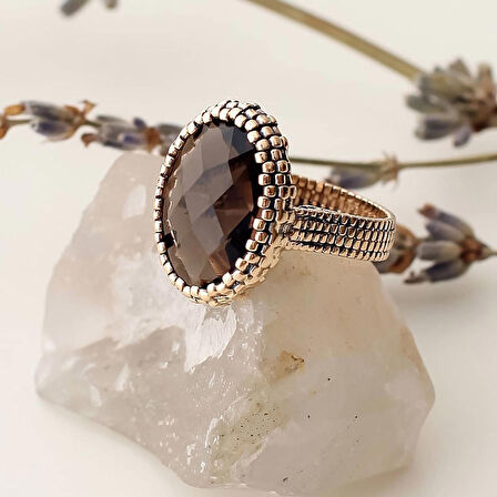 14k Altın Dumanlı Topaz Taşlı Yüzük