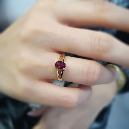 14k Altın Granat Lal Taşlı Yüzük