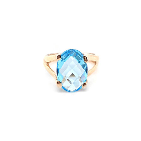 14k Altın Mavi Topaz Taşlı Yüzük