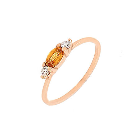 Pırlantalı Oval Sitrin Taşlı Yüzük