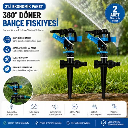 2'li 360 Derece Döner Bahçe Fıskiyesi Seti Ayarlanabilir Çim Sulama Sprinkleri Bahçe Sulama Aparatı