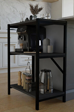 Steel Desing 3 Katlı Metal Gövdeli Çok Amaçlı Raf – Mutfak, Ofis, Salon Düzenleyici – Kahve Köşesi ,Dolap