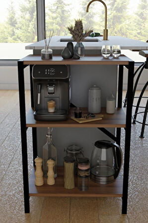 Steel Desing 3 Katlı Metal Gövdeli Çok Amaçlı Raf – Mutfak, Ofis, Salon Düzenleyici – Kahve Köşesi ,Dolap