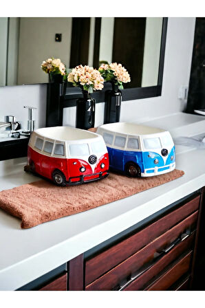 İkili Dekoratif Set Vosvos Karavan Saksı Minibüs Mavi Kırmızı Özel Tasarım