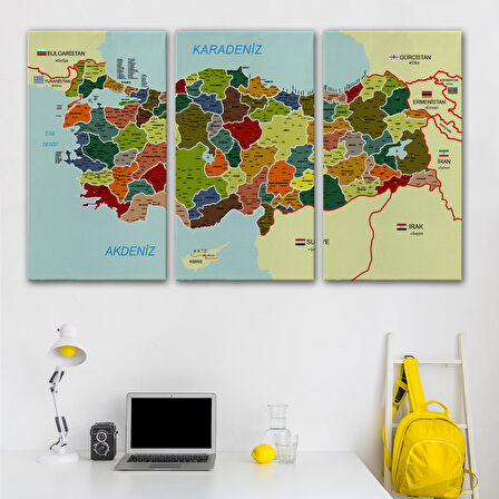 Harita Sepeti Türkiye Haritası Kanvas Tablo İl ve İlçeli Ayrıntılı Eğitici Komşulu Tablo 3000