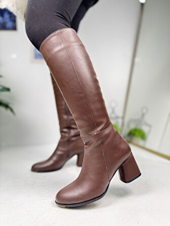 Günlük Kadın Yüksek Kalın Topuklu Fermuarlı Diz Altı Rahat Çizme 3001