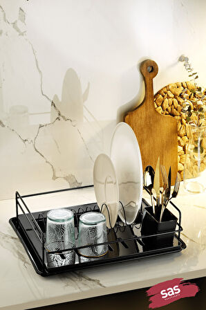 Tek Katlı Siyah Bulaşıklık – Dayanıklı Paslanmaz Bulaşık Sepeti, Tepsili, Tabak ve Kaşık Kurutmalık 