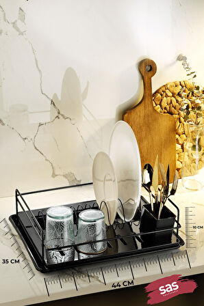 Tek Katlı Siyah Bulaşıklık – Dayanıklı Paslanmaz Bulaşık Sepeti, Tepsili, Tabak ve Kaşık Kurutmalık 