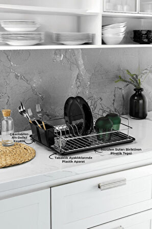 Tek Katlı Krom Bulaşıklık – Dayanıklı Paslanmaz Bulaşık Sepeti, Tepsili, Tabak ve Kaşık Kurutmalık -