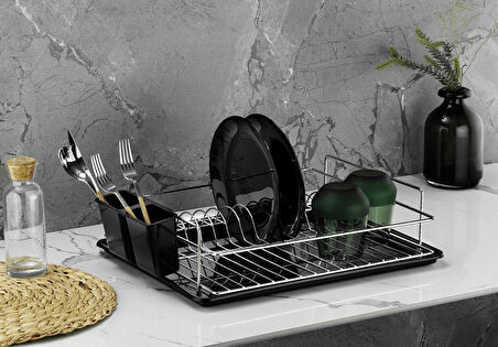 Tek Katlı Krom Bulaşıklık – Dayanıklı Paslanmaz Bulaşık Sepeti, Tepsili, Tabak ve Kaşık Kurutmalık -