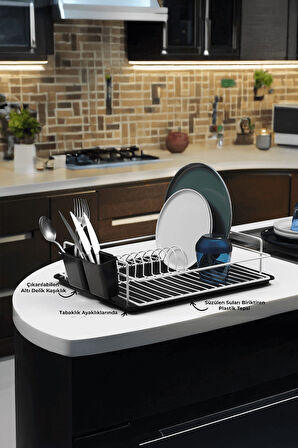 Tek Katlı Beyaz Bulaşıklık – Dayanıklı Paslanmaz Termoplastik Kaplama Bulaşık Sepeti, Tepsili, Tabak