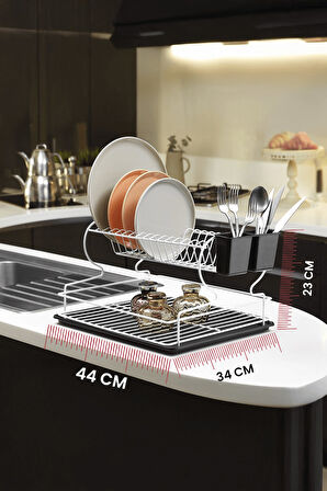 2 Katlı Beyaz Bulaşıklık – Dayanıklı Paslanmaz Termoplastik Kaplama Bulaşık Sepeti, Tepsili, Tabak