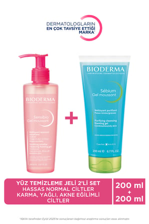 Hassas ve Normal Ciltler & Karma, Yağlı ve Akne Eğilimli Ciltler İçin Yüz Temizleme Jeli 2'li Set
