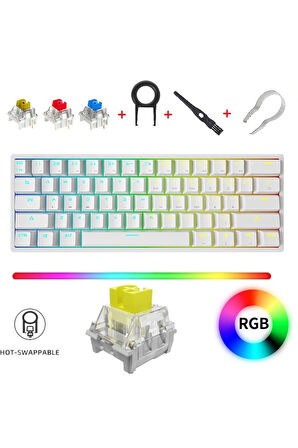 K620 Sarı Switch, Kablolu Mekanik Klavye-Hot Swap-Rainbow Aydınlatmalı