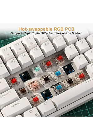 K620 Sarı Switch, Kablolu Mekanik Klavye-Hot Swap-Rainbow Aydınlatmalı